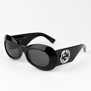 NEW Gucci GG1696S 001 Black Grey Women Oval Sunglasses GG 1696S